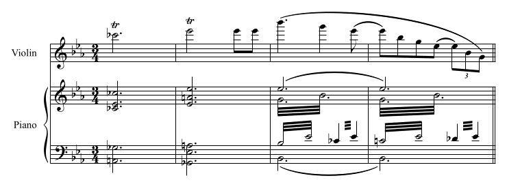 Example of 2nd inversion chord in Chausson Poeme.