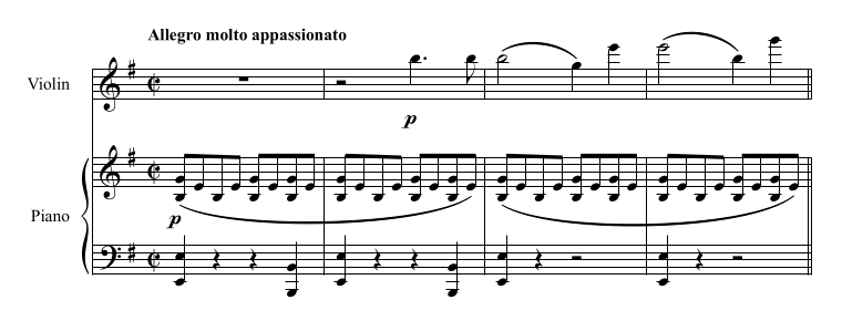 Opening 4 measures of the Mendelssohn Violin Concerto