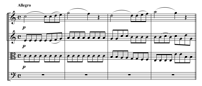Phrasing example from Allego of the Dissonance quartet by Mozart