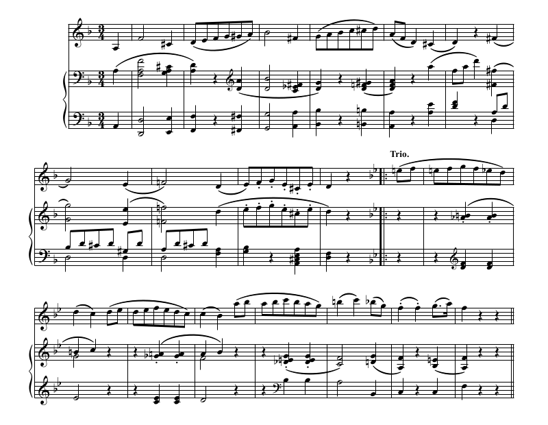 Example of relative key of the subdominant key modulation in Schubert's violin sonata D.385