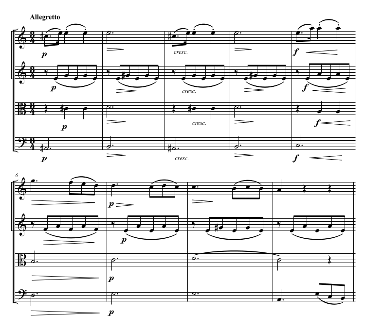 Example of accents in the 3rd movement of the A minor quartet - Breitkopf