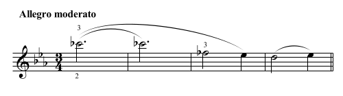 Sibelius Symphony no.5, an example of playing a perfect 5th with 2 different fingers.